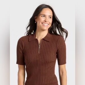 A New Day Brown Ribbed Zip Polo NEW WITH TAGS